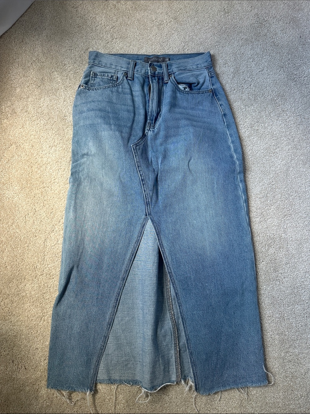 Women’s Blue Denim Midi Skirt with Front Slit